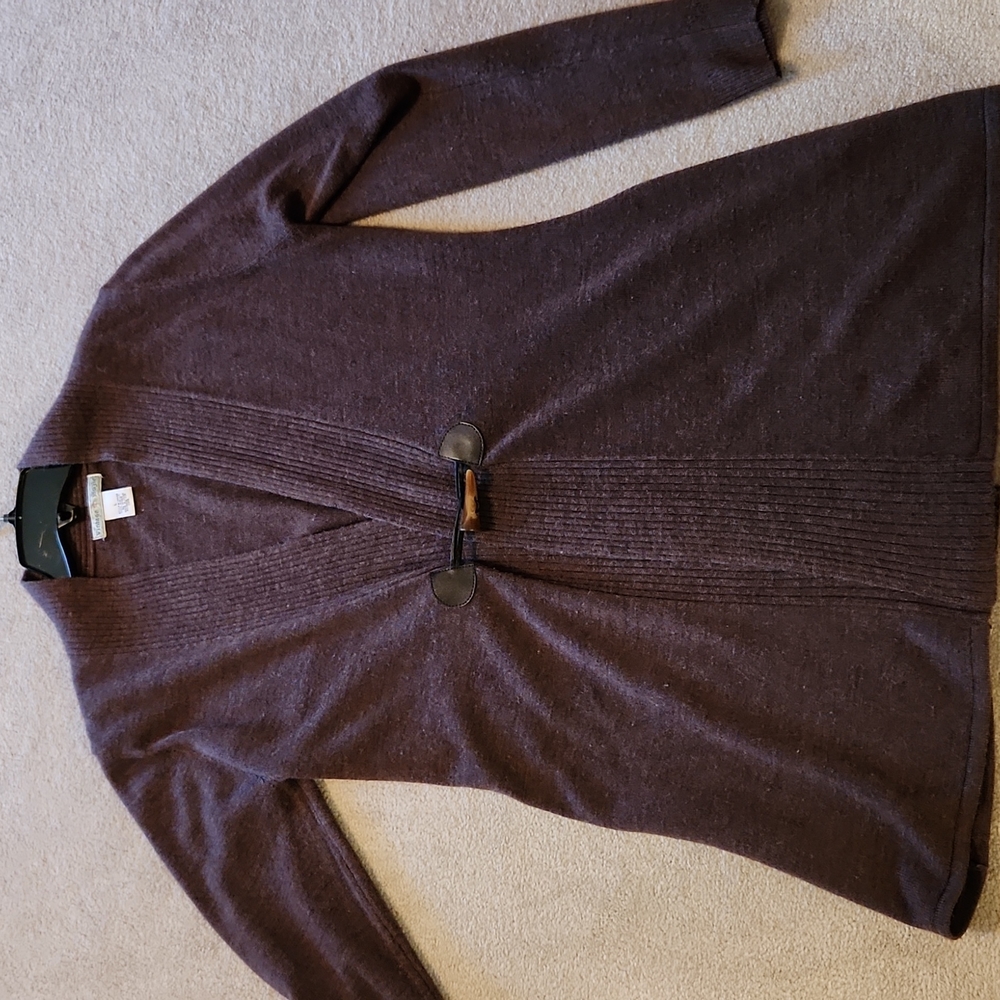 Cardigan w/Leather Closure/Resin Horn Button - Brown Size…